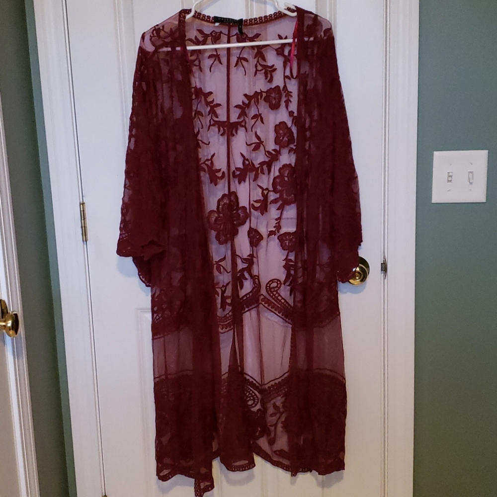 Marroon lace kimono